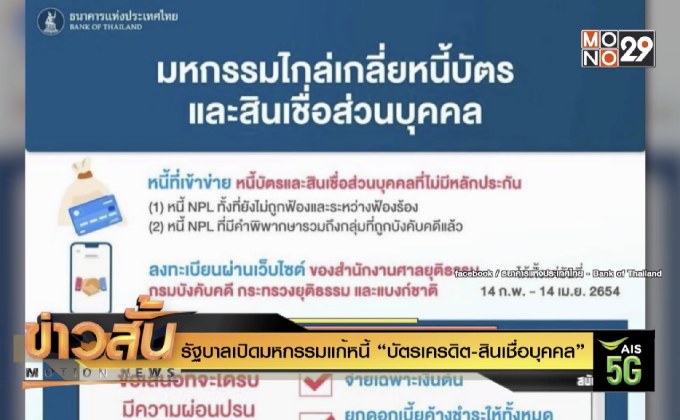 รัฐบาลเปิดมหกรรมแก้หนี้ “บัตรเครดิต-สินเชื่อบุคคล”