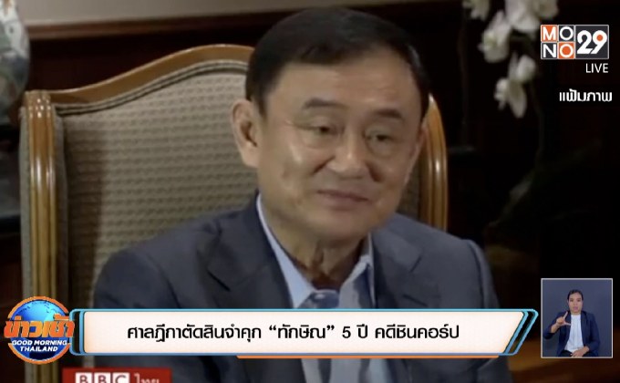 ศาลฎีกาตัดสินจำคุก “ทักษิณ” 5 ปี คดีชินคอร์ป