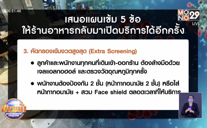 เสนอแผนเข้ม 5ข้อ ให้ร้านอาหารกลับมาเปิดบริการได้อีกครั้ง