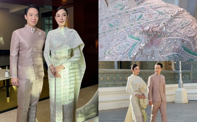 “เมย์ พิชญ์นาฏ” งดงามในชุดไทยศิวาลัยสีขาวมุก ควงคู่ บิ๊ก-อัครวัชร ขอพรมงคลชีวิตคู่