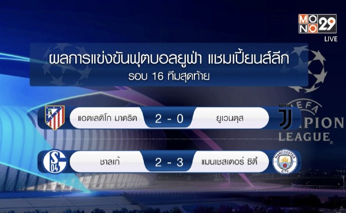 ผลการแข่งขันฟุตบอลยูฟ่า แชมเปี้ยนส์ลีก รอบ 16 ทีมสุดท้าย