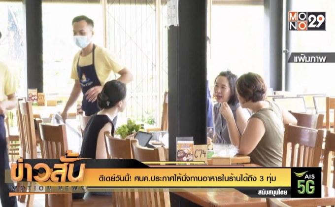 ดีเดย์วันนี้! ศบค.ประกาศให้นั่งทานอาหารในร้านได้ถึง 3 ทุ่ม