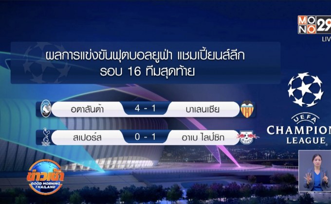 ผลการแข่งขันฟุตบอลยูฟ่า แชมเปี้ยนส์ลีก รอบ 16 ทีมสุดท้าย