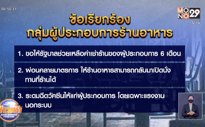 ผู้ประกอบการร้านอาหาร เรียกร้องรัฐเยียวยาผลกระทบ