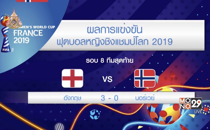 ผลการแข่งขันฟุตบอลหญิงชิงแชมป์โลก 2019 28-06-62