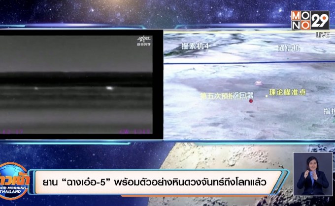 ยาน “ฉางเอ๋อ-5” พร้อมตัวอย่างหินดวงจันทร์ถึงโลกแล้ว