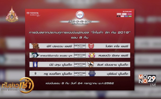 แข้งเทพจับชนบุรีรัมย์ศึกโตโยต้า ลีกคัพ รอบ 8 ทีมสุดท้าย