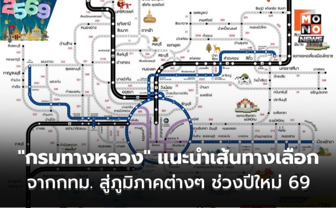 “กรมทางหลวง” แนะนำเส้นทางเลือกจากกรุงเทพฯ สู่ภูมิภาคต่างๆ ช่วงเทศกาลปีใหม่ 2569